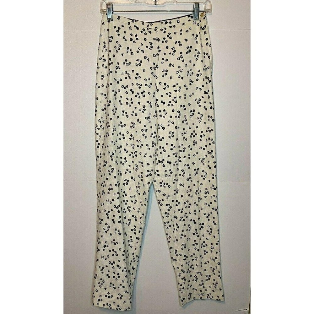 J. Crew Womens Pants Ivory Black Floral Size 6 Inseam: 28”